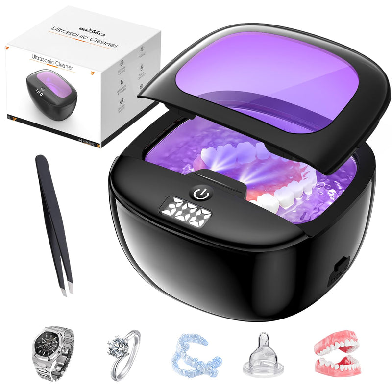 [Australia] - Ultrasonic Retainer Cleaner, 45kHz Dental Cleaning Pod for Dentures, Aligners, Night Guards & Jewelry, 150ML Denture Cleaner 2 Timed Modes & Travel Design 