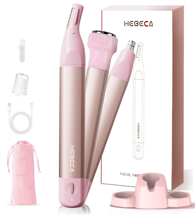 [Australia] - Nose Hair Trimmer for Women 3in1 Facial Hair Removal Trimmers with Storage Base - Waterproof, Portable USB Rechargeable with Travel Bag- Trims Nose, Ear, Eyebrow, Peach-Fuzz, Lips, Chin Face Hair 