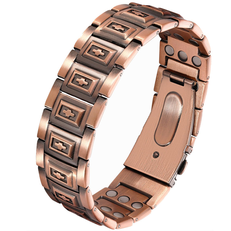 [Australia] - Feraco Copper Bracelet for Men 3X Strength,Magnetic Therapy Bracelet Copper Jewelry with Powerful 3800 Gauss Magnets Copper Cross Bracelet 