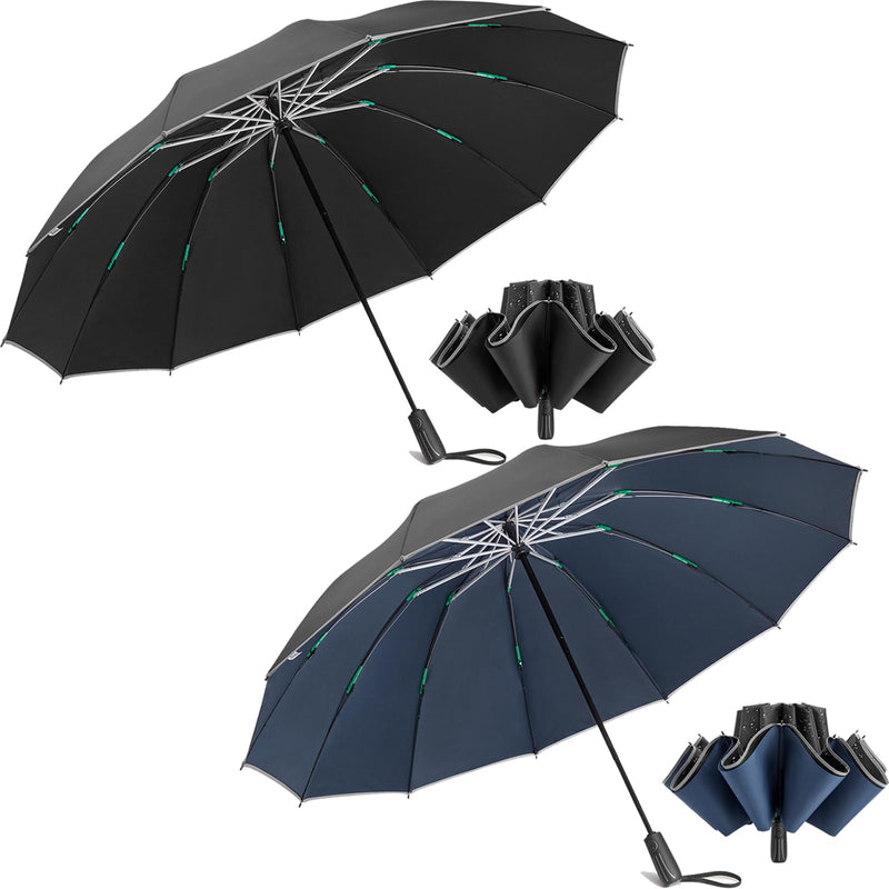 G4Free 54 Inch Large Double Layer Inverted Umbrella, 12 Ribs Compact Windproof Automatic Folding Reverse Umbrella with Reflective Strip