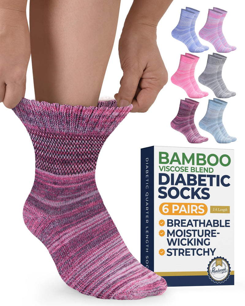 [Australia] - Pembrook Bamboo Viscose Diabetic Socks for Women & Men - 6 Pairs Ankle Neuropathy Socks for Swollen Feet | SpaceDye6 Space Dye - 6 Pairs Large 