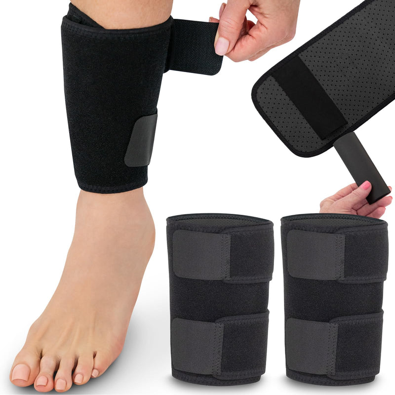 [Australia] - Vive Shin Splint Compression Wrap (Pair) - Adjustable Brace for Pain Relief, Support and Recovery - Lower Calf Compression Sleeve - For Medial Tibial Stress Syndrome and Anterior Shin Splints (Black) Black 