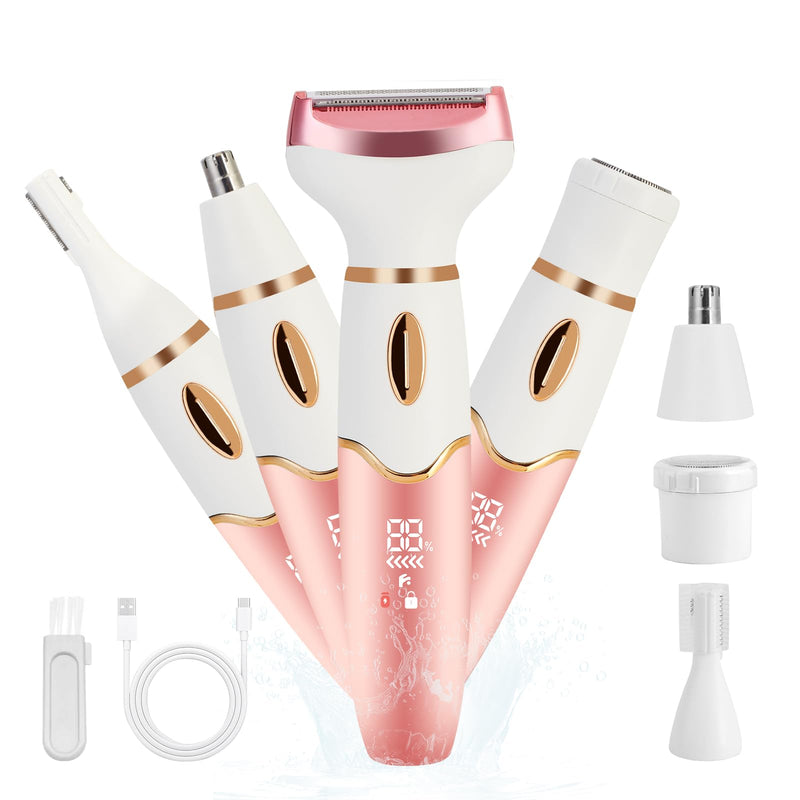 [Australia] - Women Electric Razors Shavers, Lady Bikini Trimmer 4 in 1 Electric Shaver Razor for Women Waterproof Wet/Dry Face Razors for Nose Eyebrow Arms Underarm Legs Pubic Area Painless Facial Hair Removal 