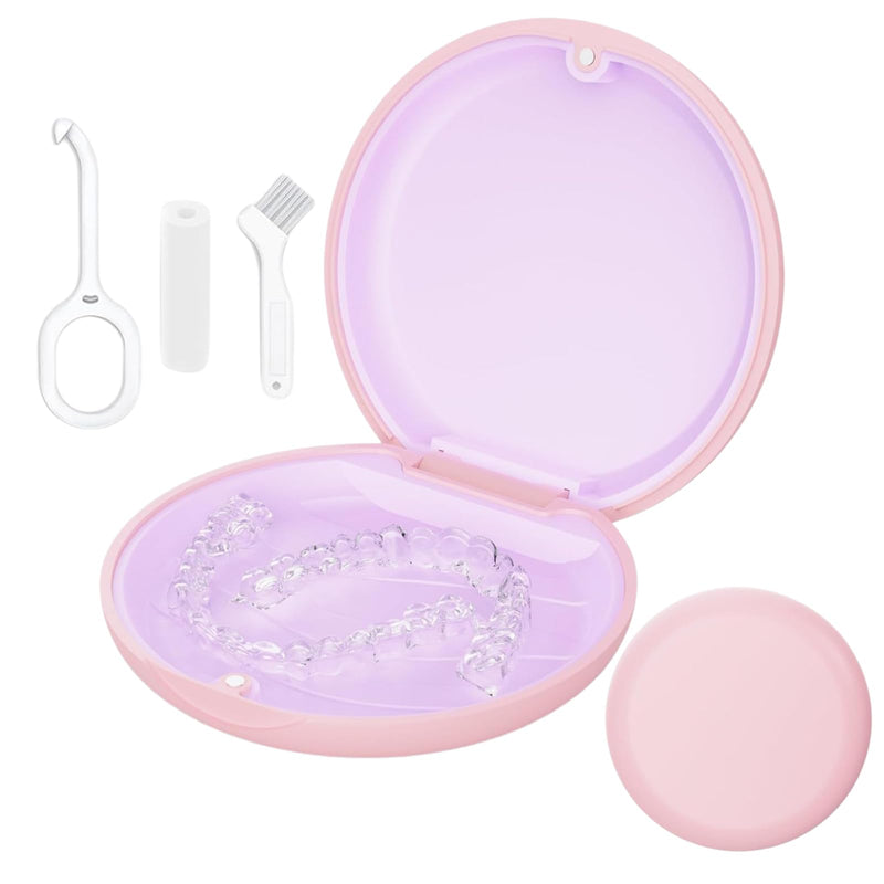 [Australia] - Retainer Case, Slim Aligner Cases for Invisalign, Mouthguard Case with Removal Tools& Aligners Chewies& Brush, Removable Inner Tray Silicone for Easy Cleaning (Pink) Pink 