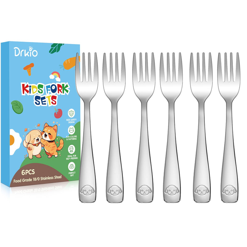 [Australia] - DRKIO Stainless Steel Toddler Forks Set - 6 Pieces Kids Forks Set Children Safe Food Grade Kids Silverware Small Forks Metal Toddler Utensils Dishwasher Safe Mirror Polished 