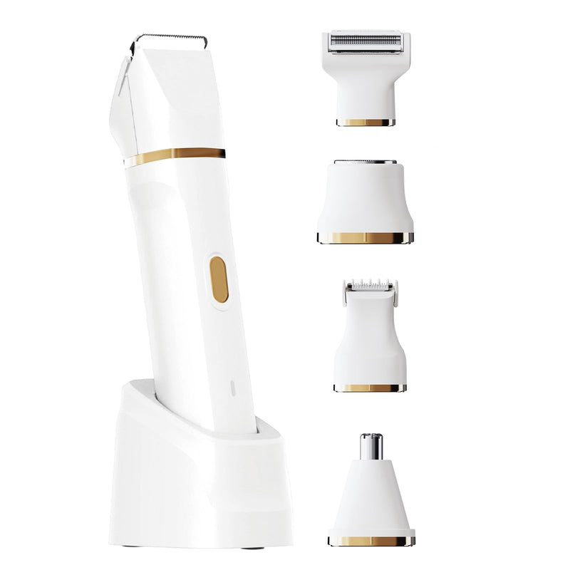 [Australia] - ele ELEOPTION Electric Razors for Women 5-in-1 Waterproof Wet Dry Electric Shaver with USB Charge Dock, Legs Hair Remover, Body Shaver for Beard Bikini Trimmer for Women White 