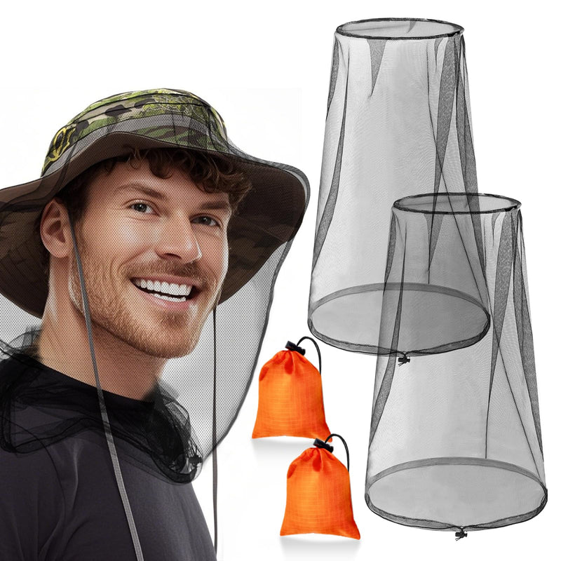 [Australia] - 2 Pack GuoluvSoo Mosquito Head Nets with Drawstring, Premium Bug Net for Head, Universal Fit for Hats, Breathable Mosquito Net Hat, Ideal for Outdoor Adventures: Hiking, Camping, Fishing, Gardening 