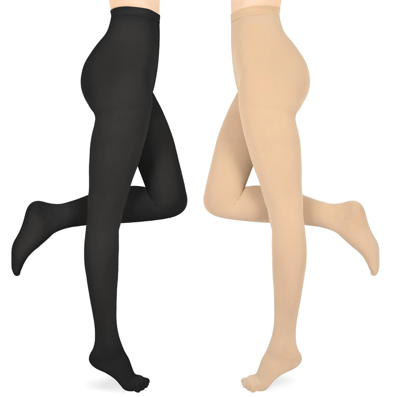 [Australia] - Medical Compression Stockings for Women 20-30mmhg, Reinforced Support Comfortable Compression Hose Pantyhose, Compression Tights Socks Women M Black+Beige 