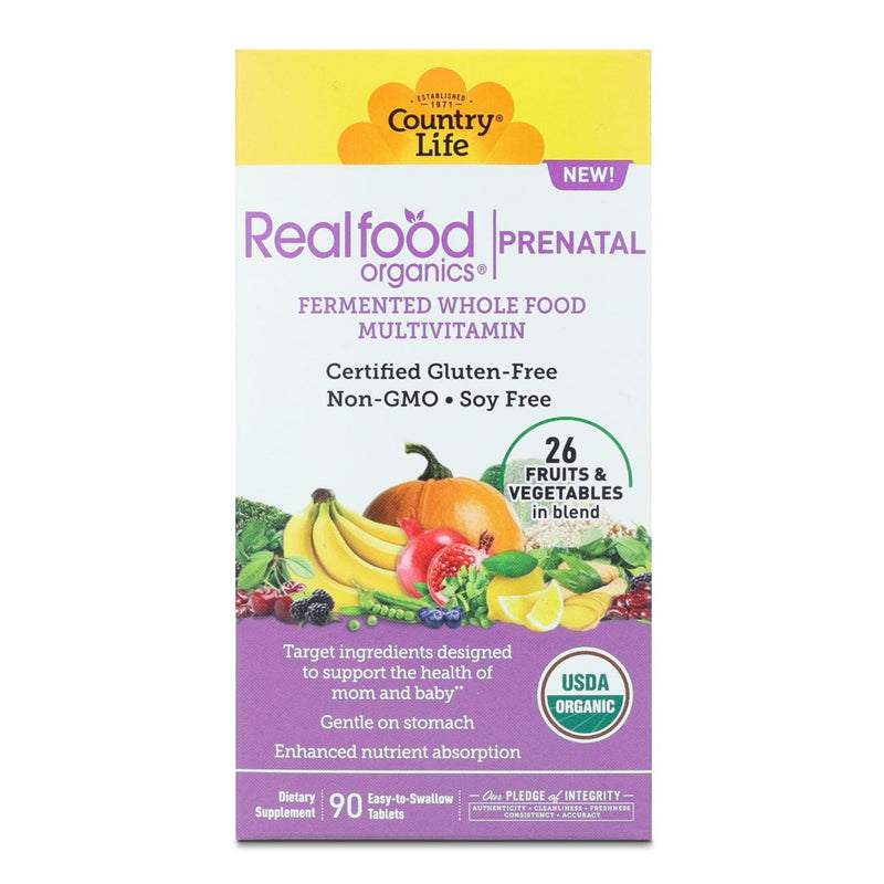 Country Life Realfood Organics Prenatal Multivitamin, 90 Talets | Designed to support the health of mom and abby with a gentle-on-thestomach whole food formula