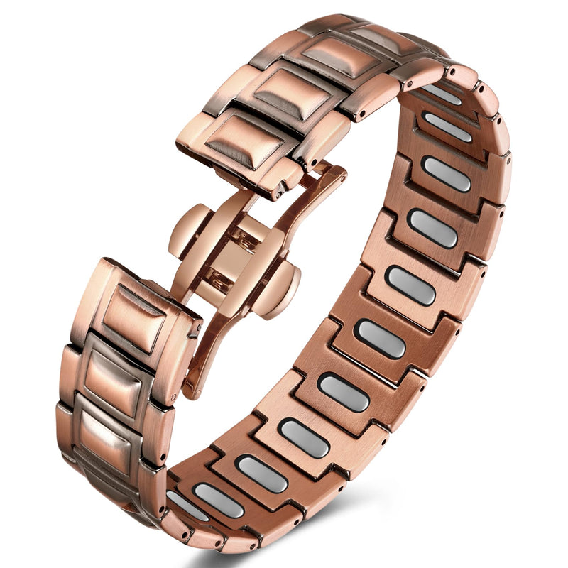 [Australia] - Jecanori Pure Copper Bracelet for Men, 5X Strength Magnetic Bracelets for Men with 5,000 Gauss Ellipses Magnets & Premium Butterfly Clasp Ridge 