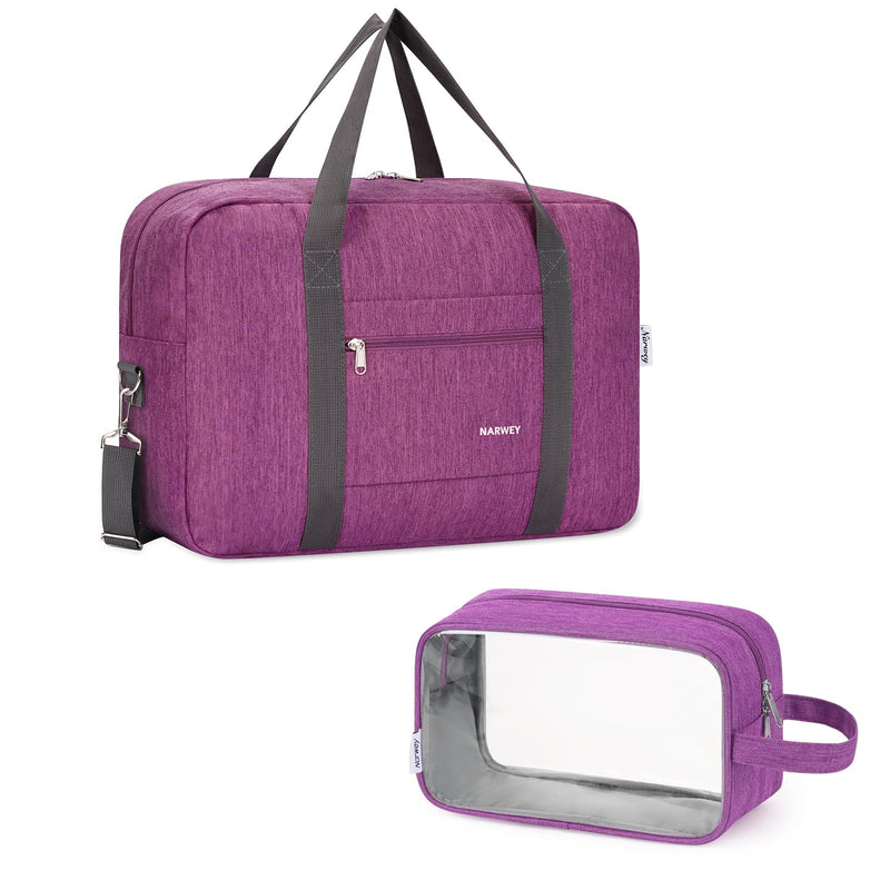Narwey Travel Duffel Bag with shoulder strap + Clear Makeup Bag Travel Toiletry Bags