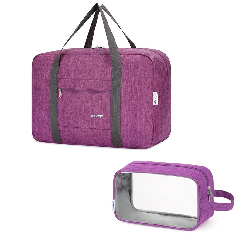 Narwey Personal Item Bag Travel Duffel Bag with Clear Travel Makeup Bag