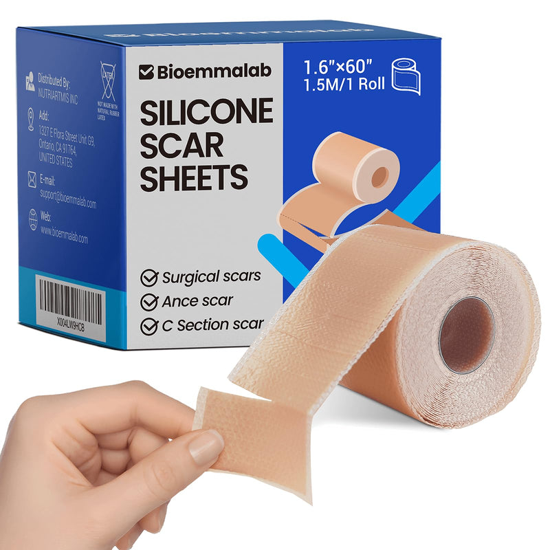 [Australia] - Silicone Scar Sheets Medical Grade Tape (1.6"x60" Roll), Healing Patches for C-Section, Keloid, Face Wrinkles, Stretch Marks, Surgical Recovery, Professional Scar Cover for Sensitive Skin, Soft Tissue 1.6"X60‚Äú 