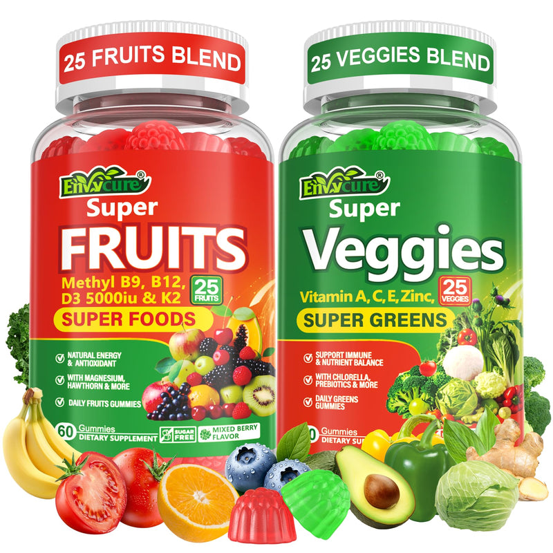 Super Greens Gummies with 50+ Veggies & Fruits, Methylfolate & Methyl B12 | Daily Greens Supplement for Men & Women, Whole Food to Boost Immunity, Energy, Antioxidant, Probiotics - Gut Health, 120cts