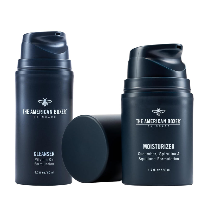 American Boxer Men's Daily Skincare Set, Vitamin C Cleanser & Moisturizer | Complete 2-step routine, Vitamin C cleanse + squalane hydration • Works on oily, dry & combo skin, Fast-absorbing Face Wash & Moisturizer Bundle
