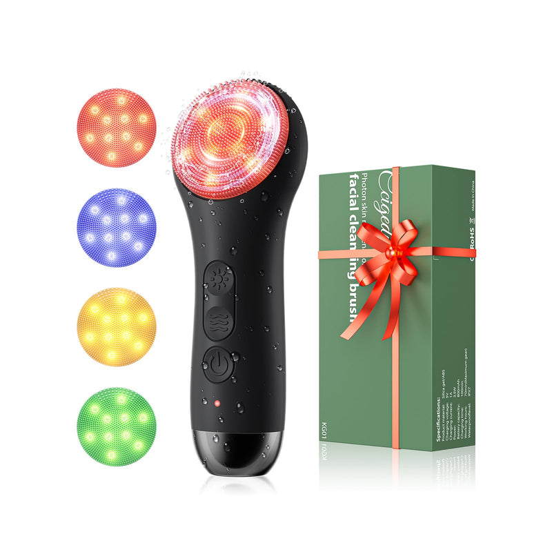 [Australia] - Facial Cleansing Brush Face Scrubber - Rechargeable Electric Face Cleansing Brush with 4 LED Gentle Light Liquid Silicone Modes Exfoliator,IPX7 Waterproof Ideal Gift for Men and Women-Black Black 