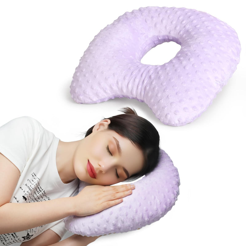 [Australia] - Ear Piercing Pillow for Side Sleepers with an Ear Hole - CNH and Ear Pain Ear Inflammation Pressure Sores, Washable and Adjustable Ear Guard Pillow with Cotton Polyester (Purple) 