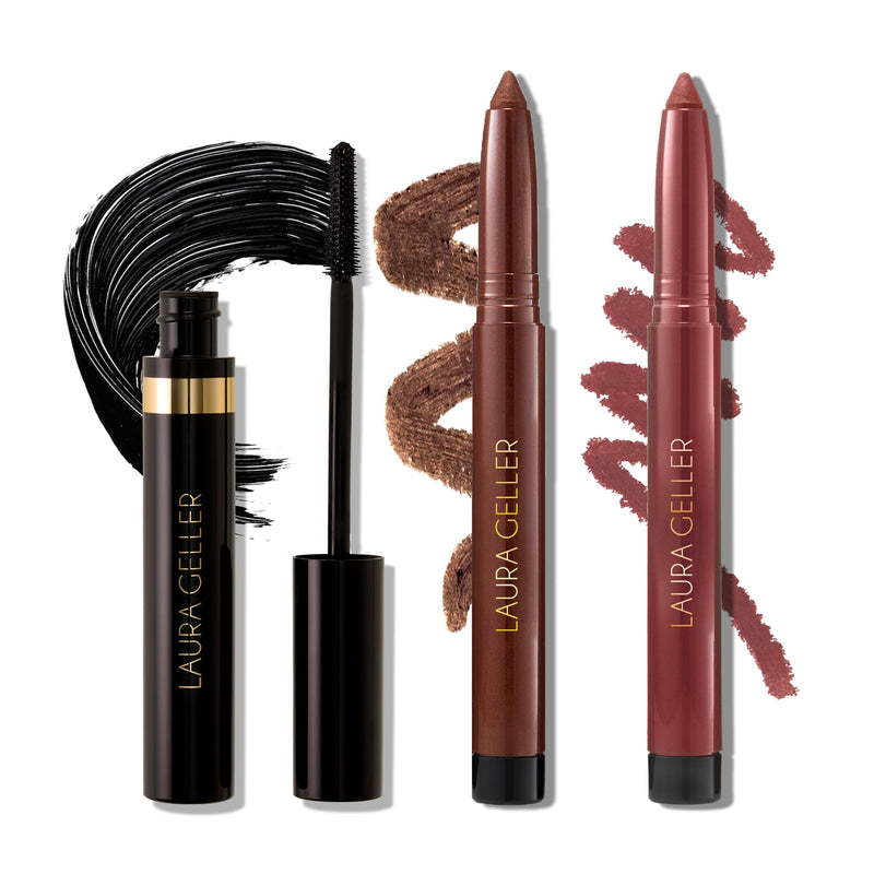 [Australia] - LAURA GELLER NEW YORK The Kajal Collection 3PC Makeup Kit - Kohl Eyeliner Crayon, Mascara & Matte Lip Color - Limited Edition Eye & Lip Makeup Gift Set - Perfect for Mother's Day, Birthday, Gifting 