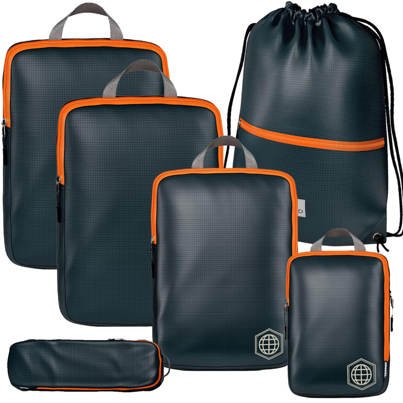 TRIPPED Travel Gear Extra Large Compression Packing Cubes 6-Piece Set Grey/Orange