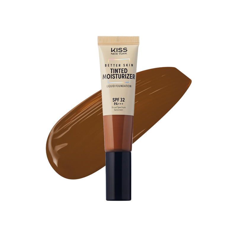 KISS NEW YORK Tinted Moisturizer with SPF 32 PA+++ (Deep Honey) 12 Hour Hydrating Sunscreen for Face, No White Cast for Dark Skin Tone, Natural Finish, Medium Coverage with Hyaluronic Acid, Vitamin E 1.01 Fl Oz Deep Honey