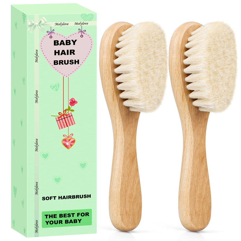 [Australia] - Baby Hair Brush, Wooden Baby Hair Brush for Newborns & Toddlers, Super Soft Goat Bristles Hair Brush, Toddler Hair Brush,Ideal for Cradle Cap (2PCS) 2pcs Brush 