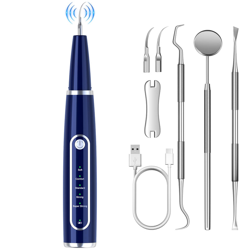 [Australia] - Plaque Remover for Teeth, Teeth Cleaning Kit with LED Light and 5 Adjustable Modes Teeth Cleaner, Blue 