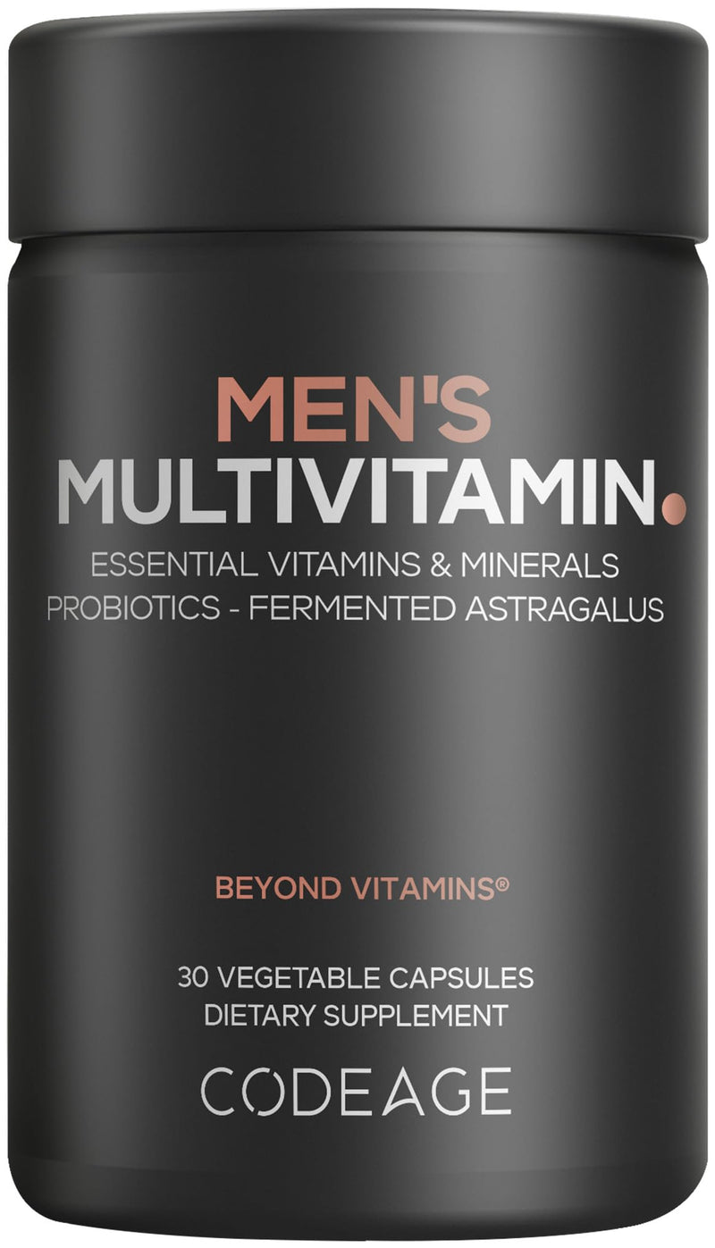 Codeage Men's Multivitamin, D3, Magnesium, Zinc, Probiotics, 30 Capsules | Men's multivitamin capsules with vitamins A, C, D3, E, B12, zinc, magnesium, omega-3 and probiotics. Non-GMO.