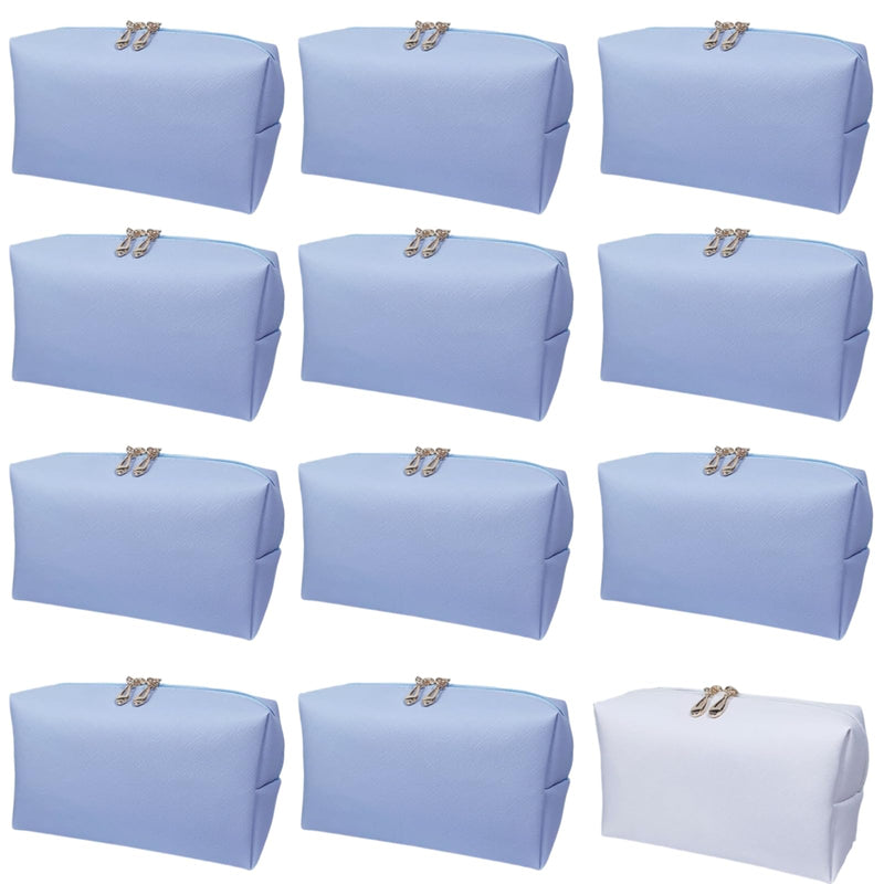 Bridesmaid Proposal Gifts Letter Cosmetic makeup bag bulk for Wedding Party Favors Bachelorette party decorations Toiletry Organizer Bag Makeup Case Gift (12, White&Dusty Blue) 12