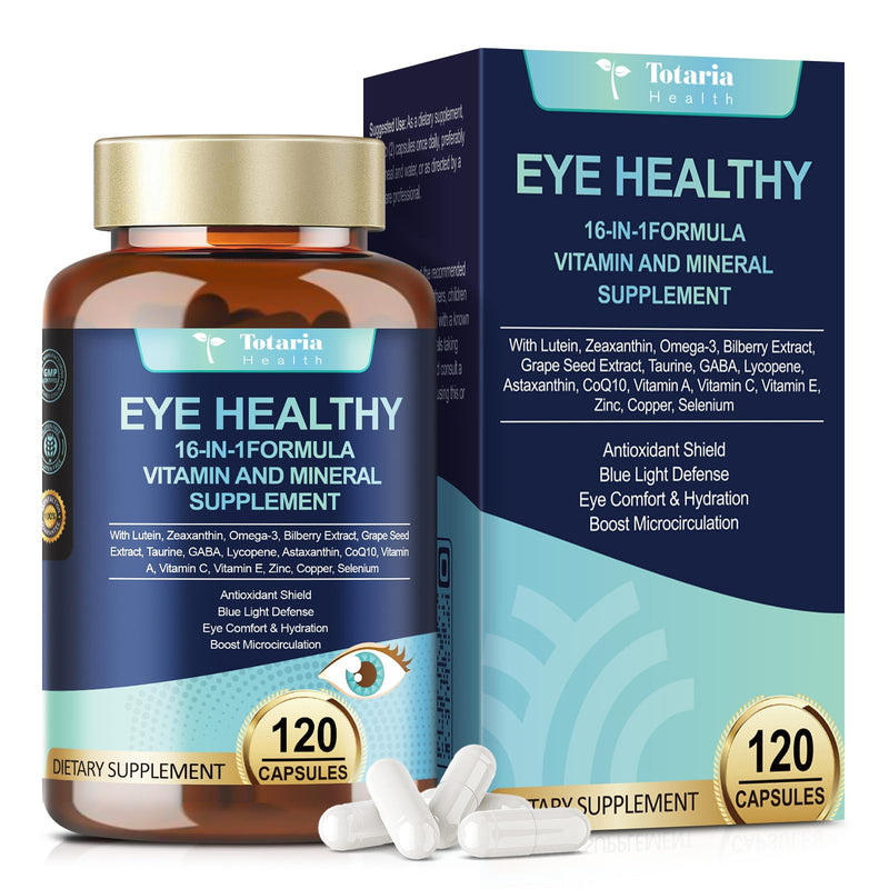 [Australia] - Eye Vitamins Lutein and Zeaxanthin for Adults, AREDS 2 Eye Vitamin and Mineral, Omega-3, Bilberry Extract - Carotenoid Blend, Support Eye Health, Strain, Comfort & Hydration (120 Capsules) 