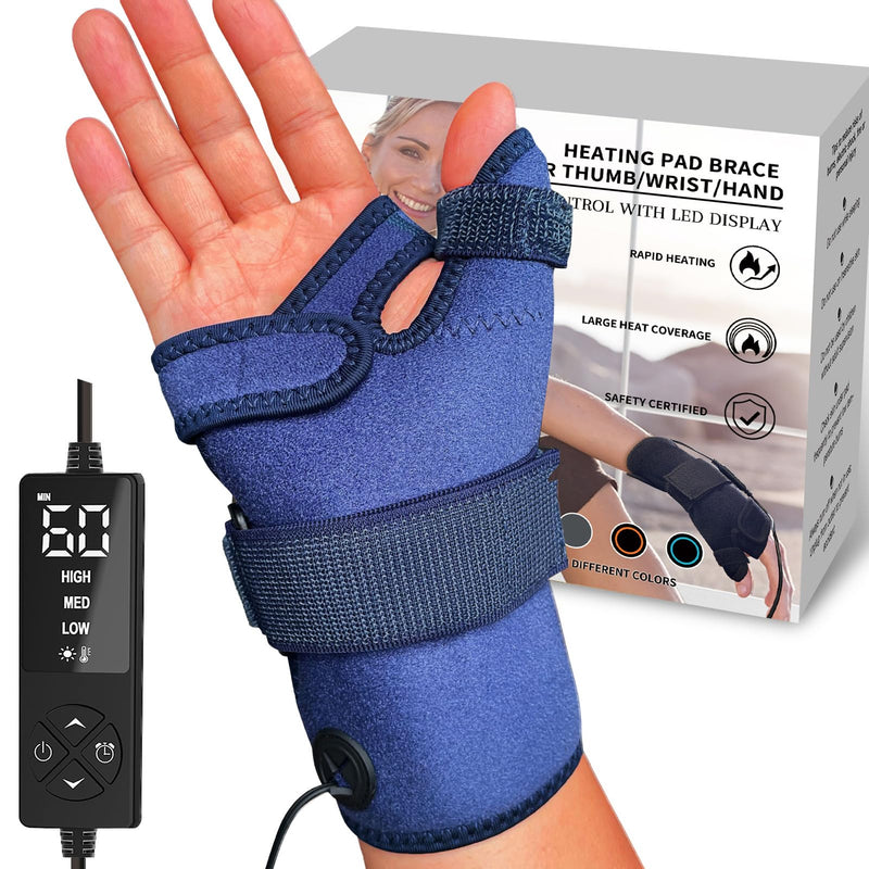 [Australia] - Hand Heating Pad for Arthritis and Tendonitis, Heated Wrist Wrap Thumb Brace for Carpal Tunnel Relief with 3 Heat & 5 Timer Settings for Left & Right Hand (L/XL) blue L/XL 