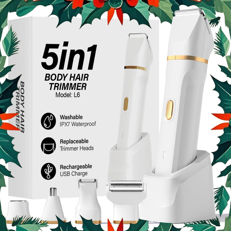 Bikini Trimmer for Women - 5 in 1 Electric Razors for Ladys Pubic Facial Nose Body Leg Hair Removal, Waterproof Electric Shaver for Women Private Area Sensitive Skin, Personal Hair Trimmer White