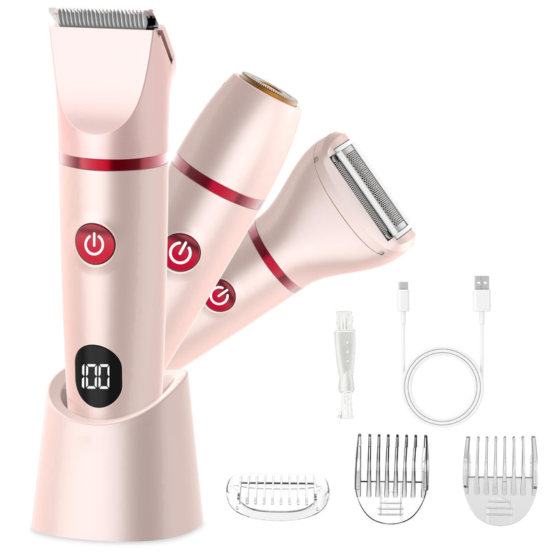 [Australia] - Bikini Trimmer for Women, Electric Razor for Pubic Hair 3-in-1, Bikini Shaver for Legs Body Hair, Womens Electric Razor IPX6 Waterproof, Gifts for Women,Pink Pink 