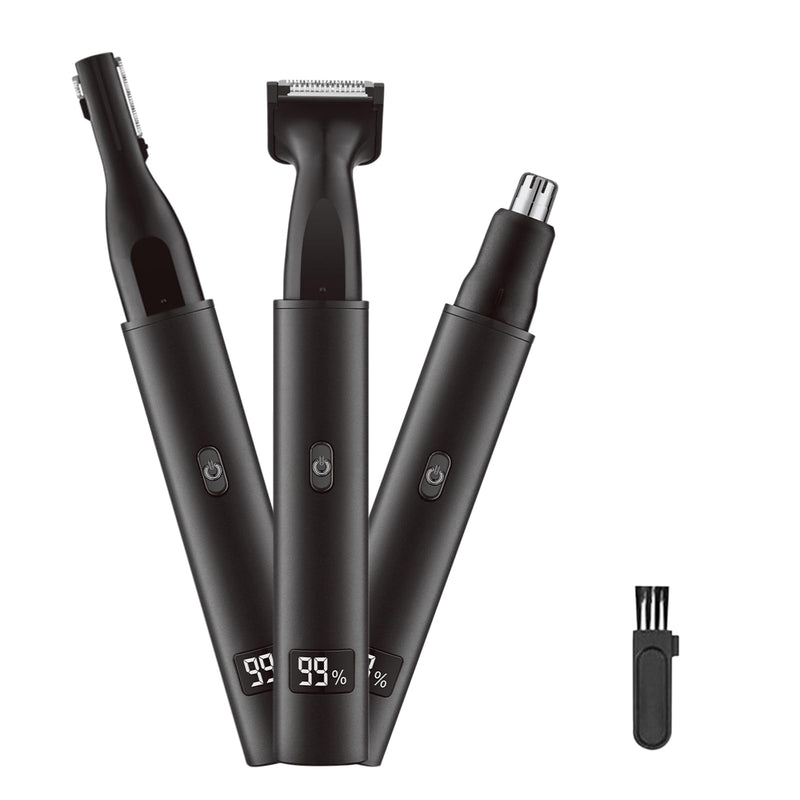 Nose and Ear Hair Trimmer for Men - Rechargeable Eyebrow Face Shaver - Nasal Hair Clippers 3 in 1 Painless Eye Brow Facial Hair Beard Razor for Sideburns Dual-edge Blades 6500 RPM Easy Cleansing