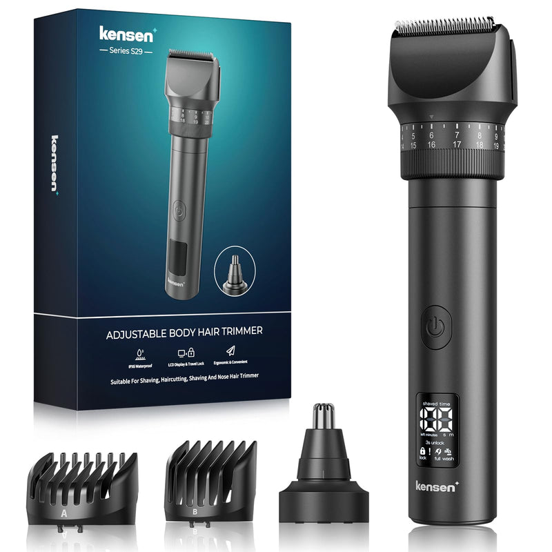[Australia] - Beard Trimmer for Men - 42 Adjustable Length Settings Hair Clippers, Professional Body Hair Trimmer for Men Precision Facial Hair Trimming IPX6 Waterproof Nose Trimmers LED Display Mustache Trimmers Black 