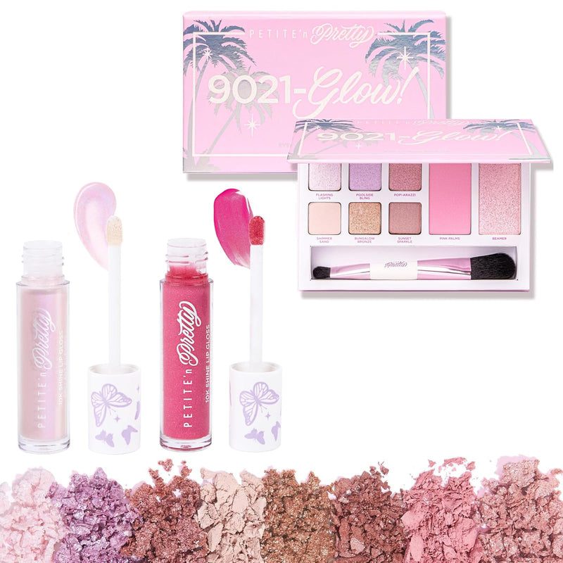[Australia] - Petite ’N Pretty 9021 Glow! Eye & Cheek Makeup Palette & So Dreamy 10K Shine Lip Gloss Duo (First Freeze & Rosy Dreams) for Kids, Tweens and Teens, Makeup Palette of Blush, Eyeshadow, & Highlighter 