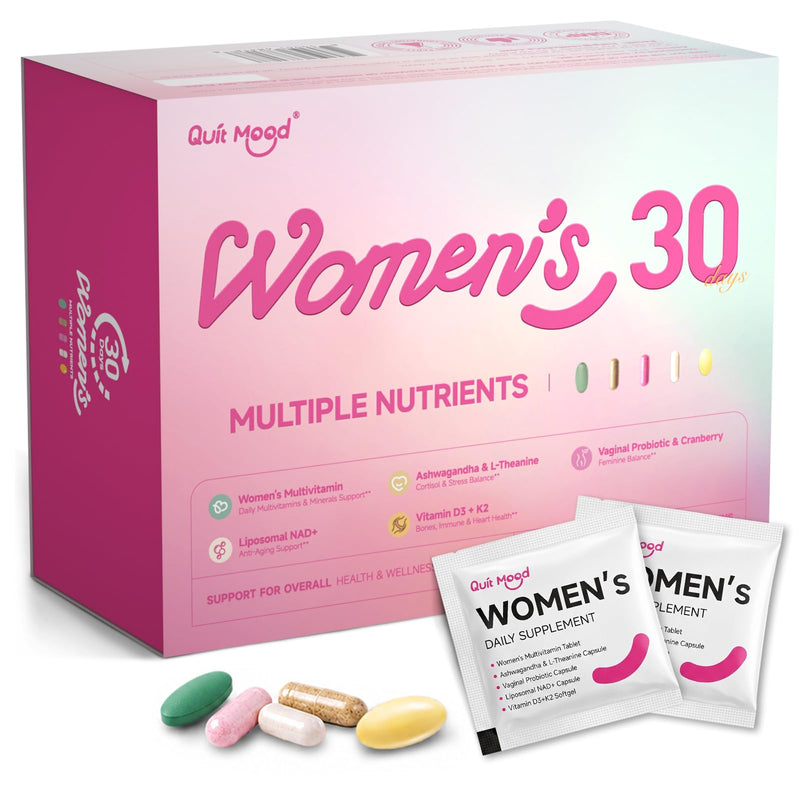 Multivitamin for Women 30+ with D3+K2, Probiotics & NR | Daily Vitamin Packs with Ashwagandha & L-Theanine, Portable Packs for Energy, Gut Health, Bone Support, 30 Day Supply 1 Box