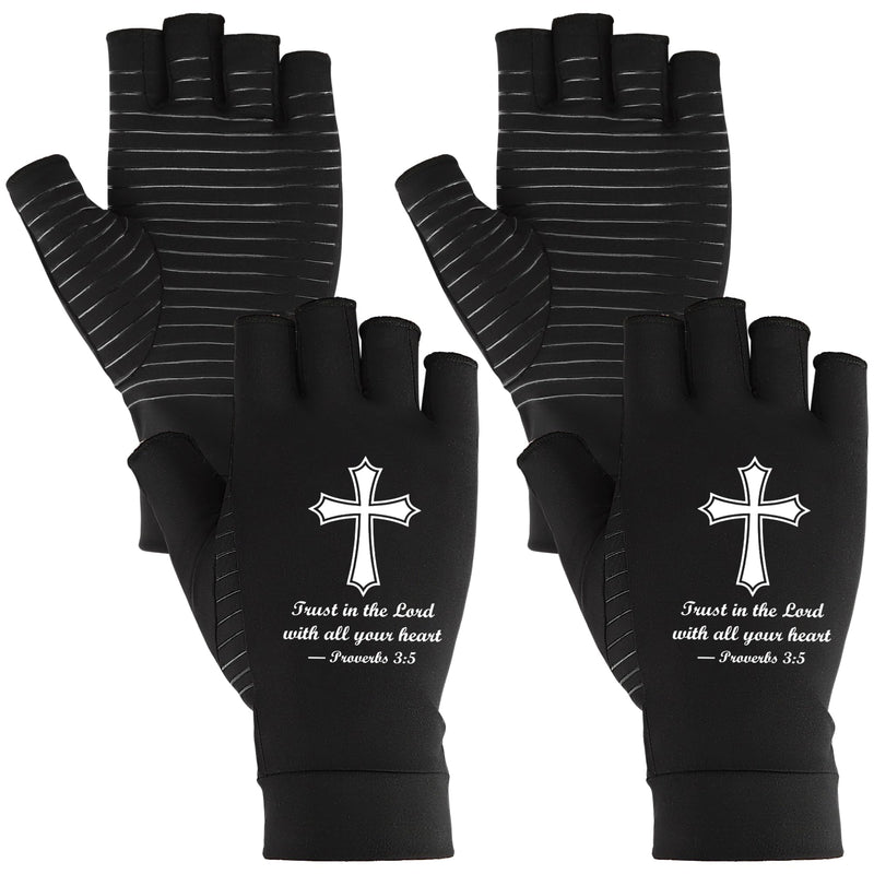 Christian Blessing Gift Copper Infused Compression Arthritis Gloves (2 Pairs) Cross Grip Gloves for Arthritis Hands for Men Women, Christian Blessing Gift for Wife, Husband, Dad, Mom & Friends