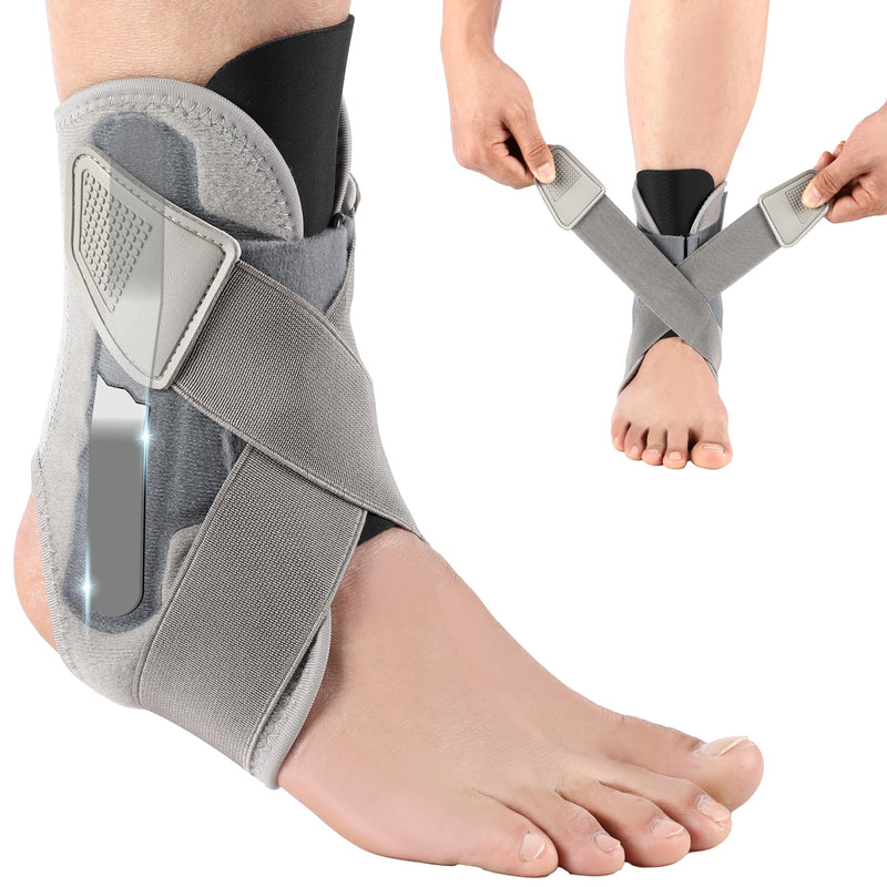 Ankle Brace for Women Men, Ankle Support Brace for Injury Recovery, Sprain, Achilles, Ankle Stabilizer for Running, Hiking, Basketball, Volleyball, Ankle Support for Women Men with Metal Support Bar Gray