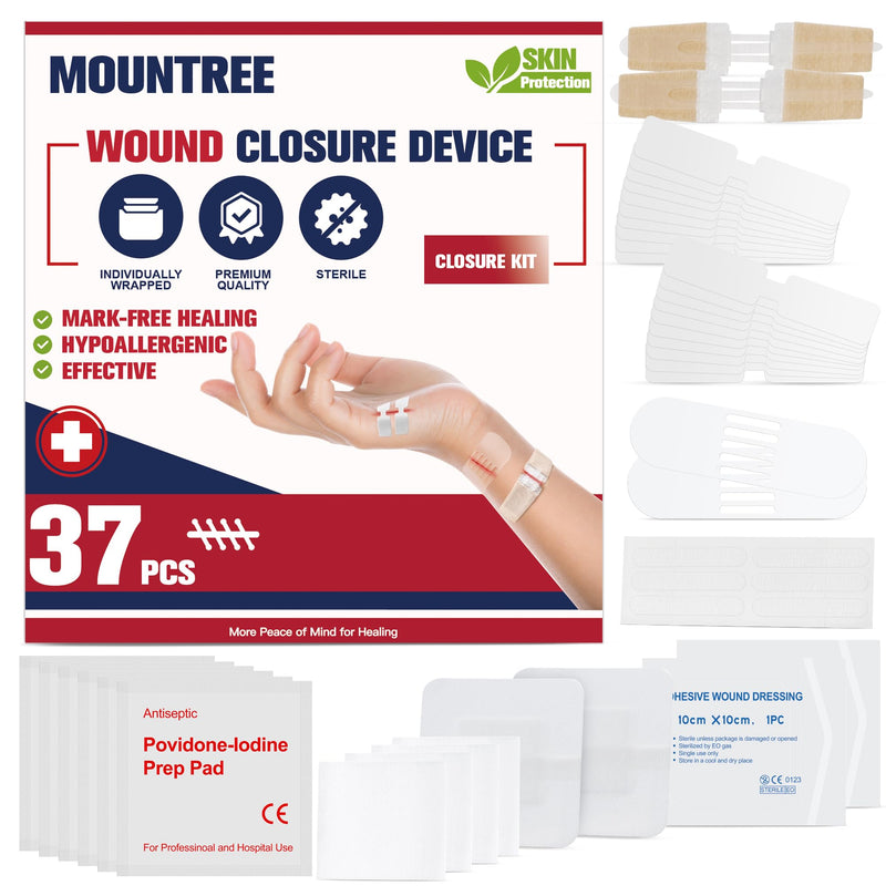 [Australia] - Emergency Wound Closure Strips - HSA or FSA Eligible - Mountree 4 Types Easy to Use Laceration Closure Kit - Stitchless & Painless Sutures Butterfly Bandaids 35PCS 
