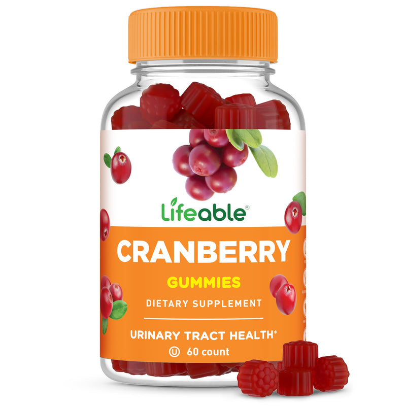 Lifeable Cranberry Gummies for Women, Urinary Tract Health, Vegan, 60 Count | Everyday bladder and kidney support in a great tasting kosher gummy, 500 mg cranberry juice powder per serving
