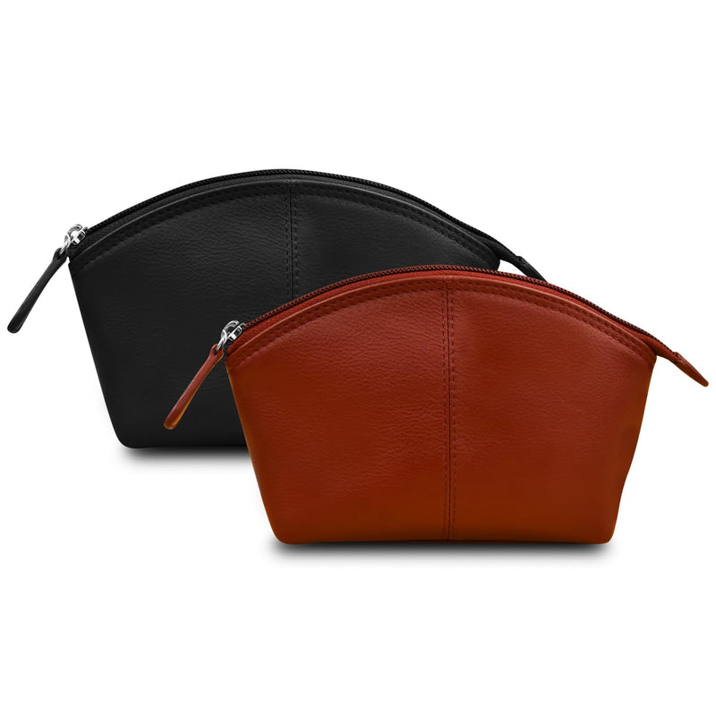 ili New York Leather Genuine Cosmetic Pouch wiht RFID Protection - Black & Red