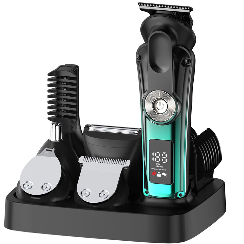 [Australia] - 6-in-1 Hair Clipper Beard Trimmer for Men, All-in-One Men's Grooming Kit for Nose,Ear,Body,Mustache, Cordless Electric Shaver Razor with IPX6 Waterproof,120-Min Runtime,LED Display Blue 