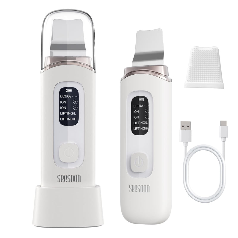 [Australia] - 4 in1 Facial Skincare Scrubber,Skin Scrubber Face Spatula - Blackhead Remover with 4 Modes, Pore Extractor Face Spatula Deep Cleansing for Facial Skincare LCD Display, IPX7 Waterproof-Purple-White white 
