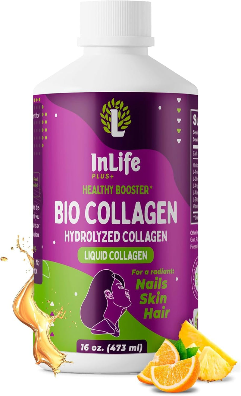 Liquid Collagen for Women & Men (16 oz) Extra Strength hydrolyzed Collagen peptides, with Vitamin C, Glowing Skin Support, Hair, Muscles, Nail Supplement, Gluten Free, Non GMO (1) 1