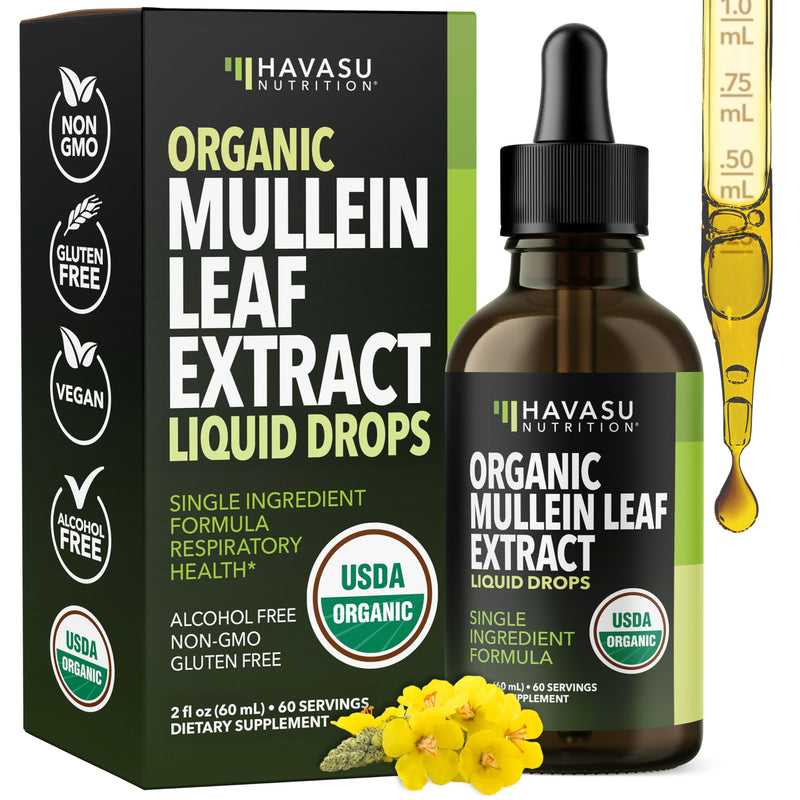 [Australia] - Mullein Drops for Lungs - USDA Organic Mullein Leaf Extract - Respiratory Health and Lung Support Supplement - 2 Fl Oz - Vegan, Non-GMO, and Alcohol Free Formula - Herbal Tincture - 2 Month Supply 