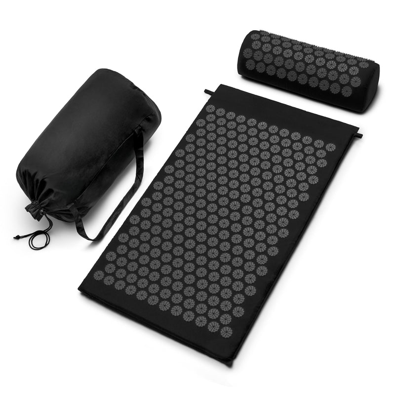 [Australia] - Sivan Health and Fitness Acupressure Mat and Pillow Set - Grounding Mat for Stress, Back & Neck Pain - Acupuncture Point Massage Mat for Muscle Relaxation, Sciatica, & Meditation - Includes Carry Bag Black/Black Large 