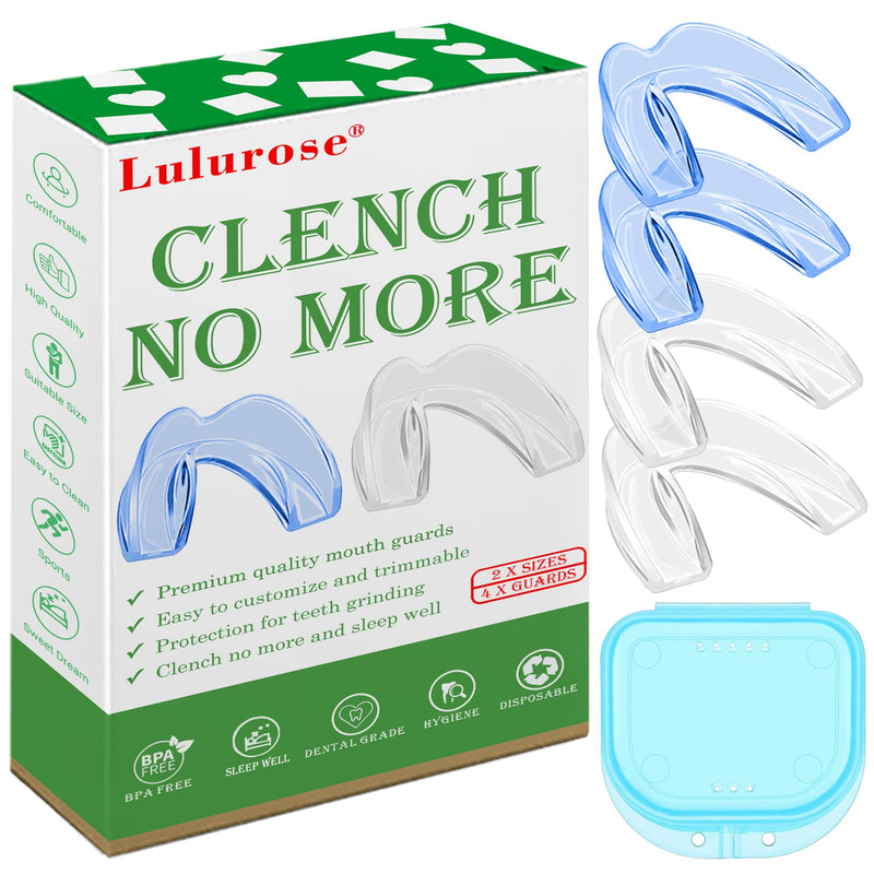 [Australia] - Mouth Guard for Grinding & Clenching Teeth 4 Count Total (2 Sizes) 2 pcs Blue Including Hygiene Case Nighttime Teeth Protection BPA-Free Comfortable Clench No More & Sleep Well Blue and Clear 