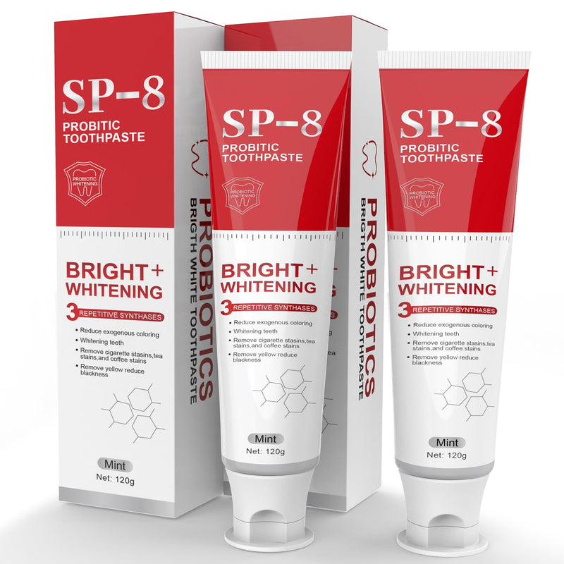 [Australia] - SP- 8 Probiotic Whitening Toothpaste for Teeth Whitening/Brightening & Fresh Breath, 8 Probiotics Formula for Gum Health, Fluoride-Free, Minty Fresh Flavor,4.23oz (2 Tubes) Mint 2 4.23 Ounce (Pack of 1) 