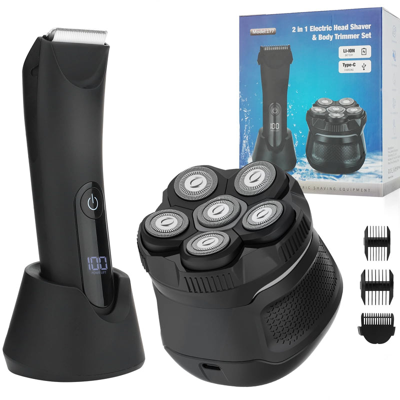 [Australia] - SUNNOW Body Hair Trimmer & Head Shavers for Bald Men, Ball Pubic Hair Trimmer, Head Electric Shavers Razor Kit, Ball Body Groomer for Bikini/Groin/Grooming Black 