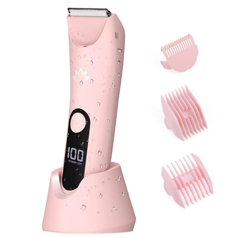 [Australia] - Bikini Trimmer for Women, Painless Pubic Hair Trimmer for Armpit Leg Arm Body Private Area,Rechargeable Womens Electric Razors Shaver LED Light Ceramic Blade IPX7 Waterproof Wet/Dry LCD Display,Pink Pink 